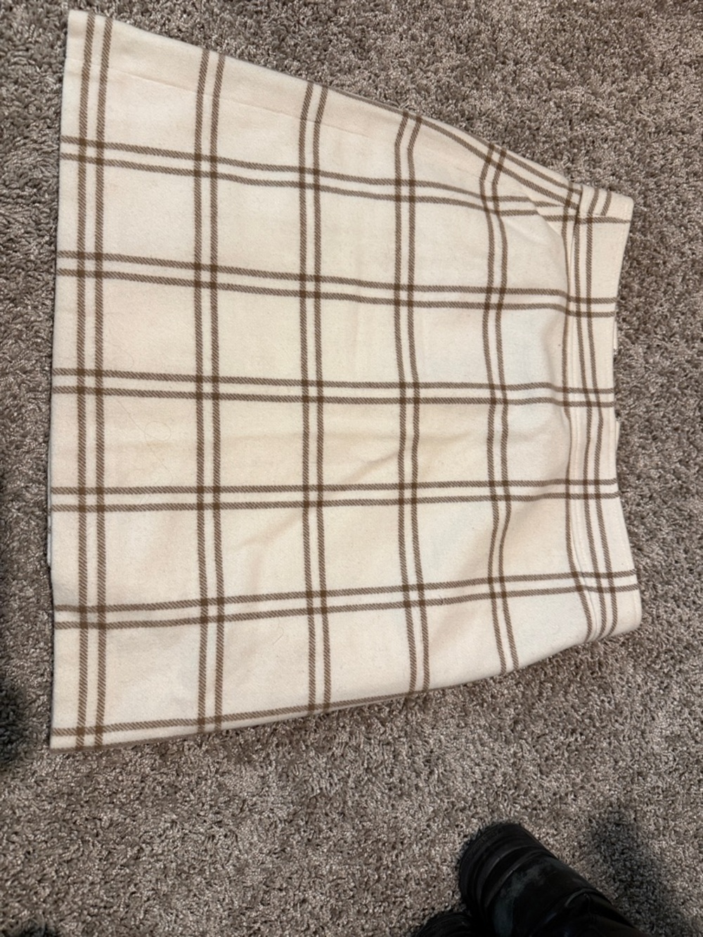 J. Crew Cream Mini Skirt with Brown Plaid